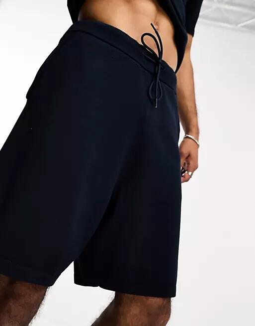 Selected Homme knitted short with drawstring waist in navy - part of a set Cover