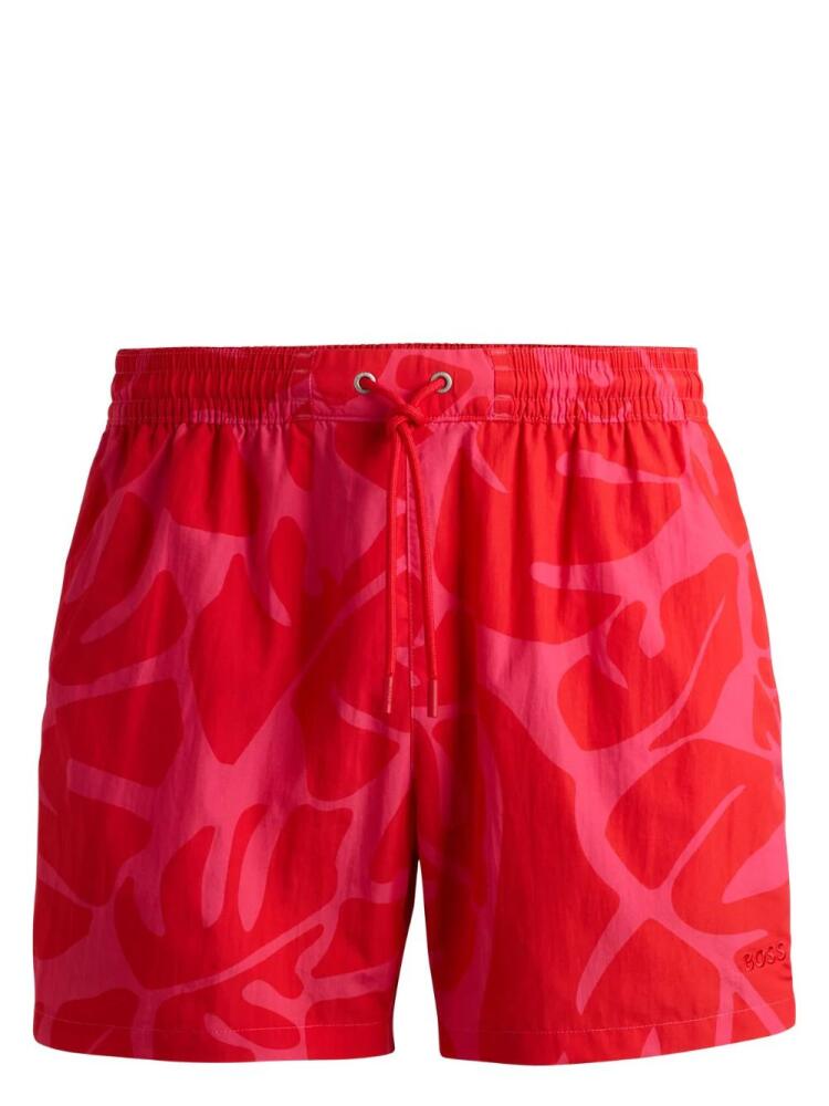 BOSS leaf-print swim shorts - Red Cover