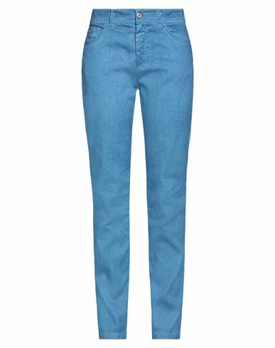 120% Lino Woman Pants Pastel blue Linen, Cotton, Elastane Cover