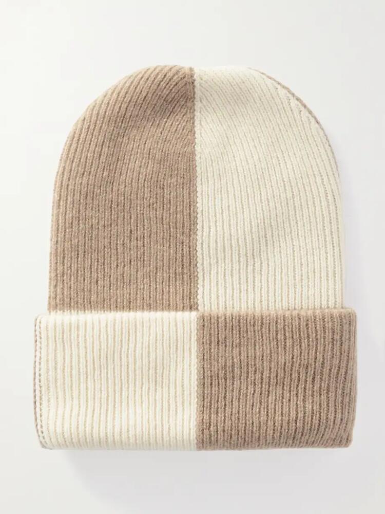 The Elder Statesman - Parker Checked Ribbed Cashmere Beanie - Neutrals Cover