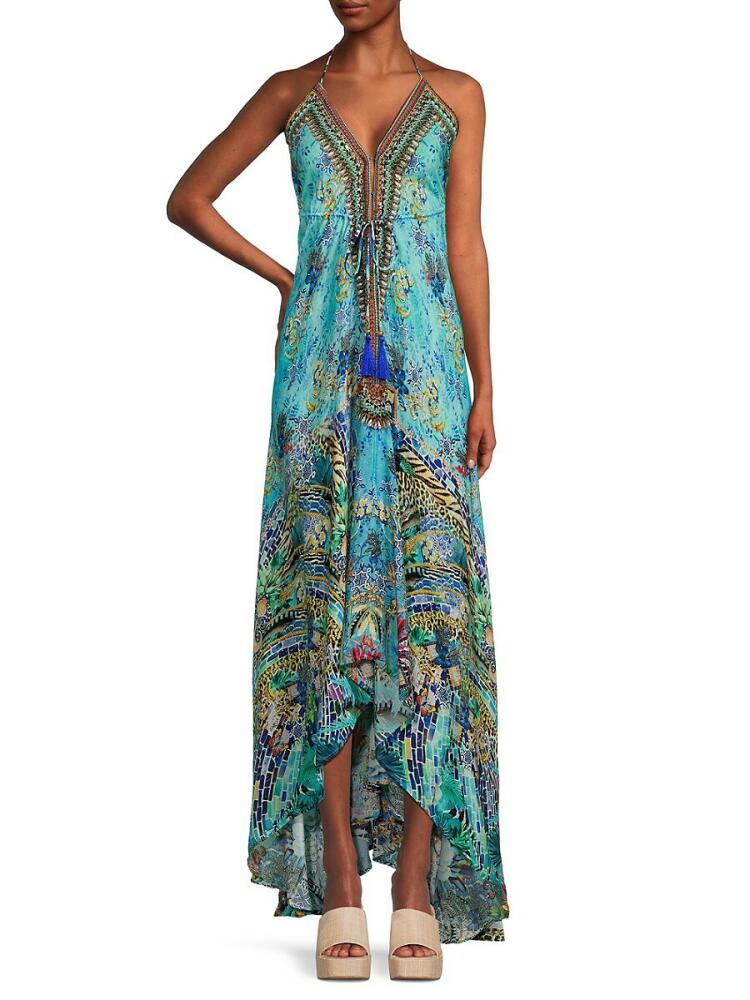 La Moda Clothing Women's Print Halterneck Coverup Dress - Blue Multi Cover