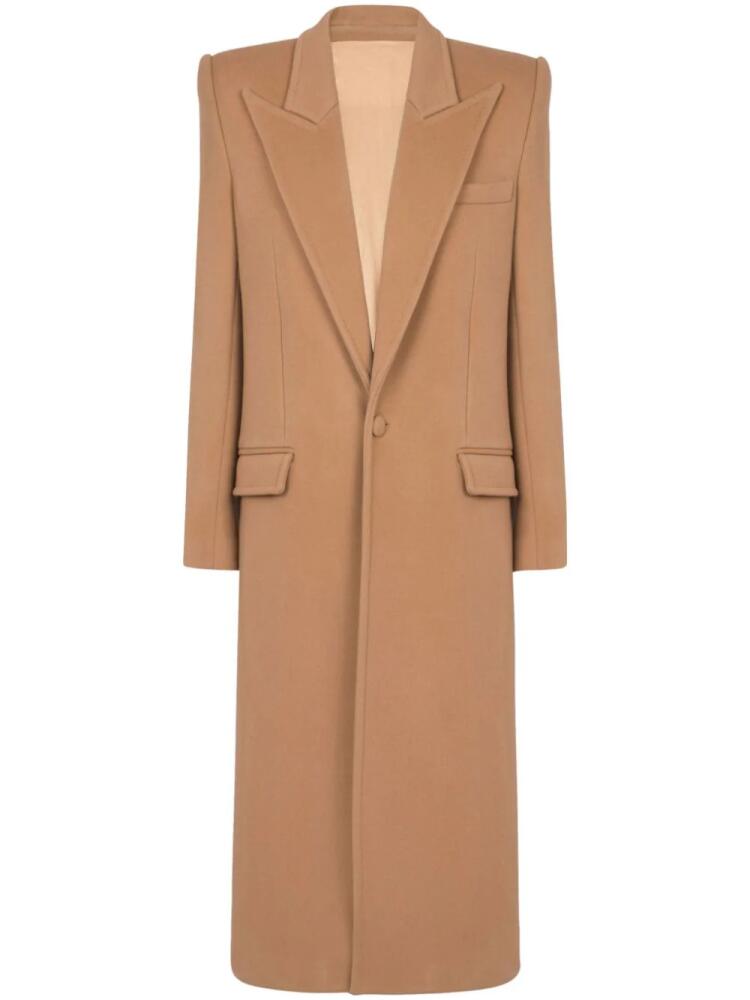 Balmain long single breasted coat - Brown Cover