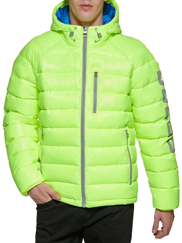 Guess Men's Logo Puffer Hooded Jacket - Neon Yellow Cover