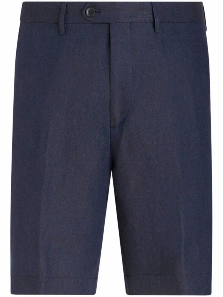 ETRO pressed-crease linen bermuda shorts - Blue Cover