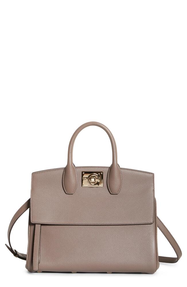 FERRAGAMO The Studio Calfskin Leather Top Handle Bag in Caraway Seed Cover