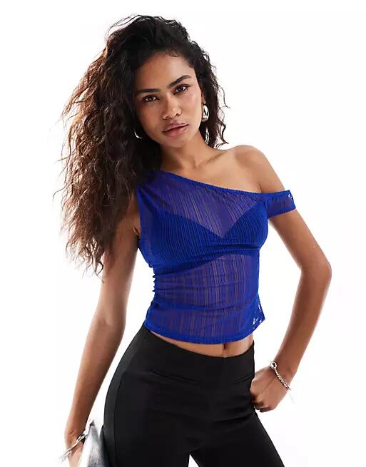 Motel sohan off-the-shoulder knit effect top in cobalt blue Cover