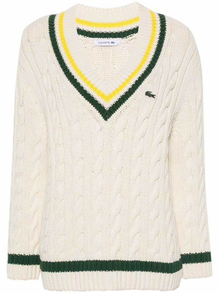 Lacoste V-neck cable-knit jumper - White Cover