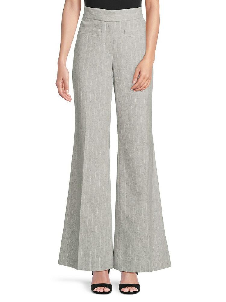 Derek Lam Women's Clemintine Striped Wool Blend Wide Leg Pants - Grey White Cover