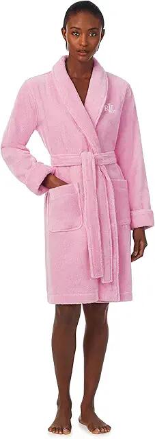 Lauren Ralph Lauren Organic Cotton Short Shawl Collar Robe (Pink) Women's Robe Cover