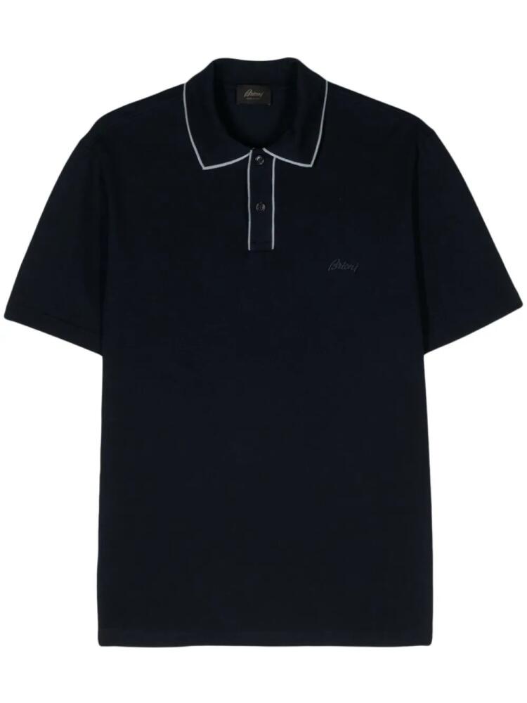 Brioni logo-embroidered cotton polo shirt - Blue Cover