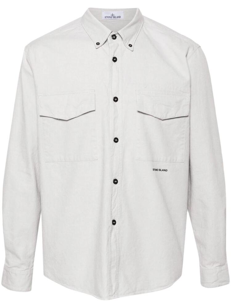 Stone Island logo-lettering cotton shirt - Grey Cover