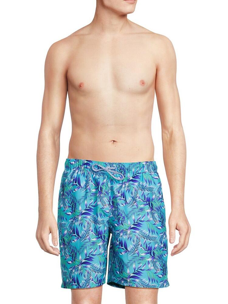 TailorByrd Men's Tropical Leaf Swim Shorts - Blue Cover