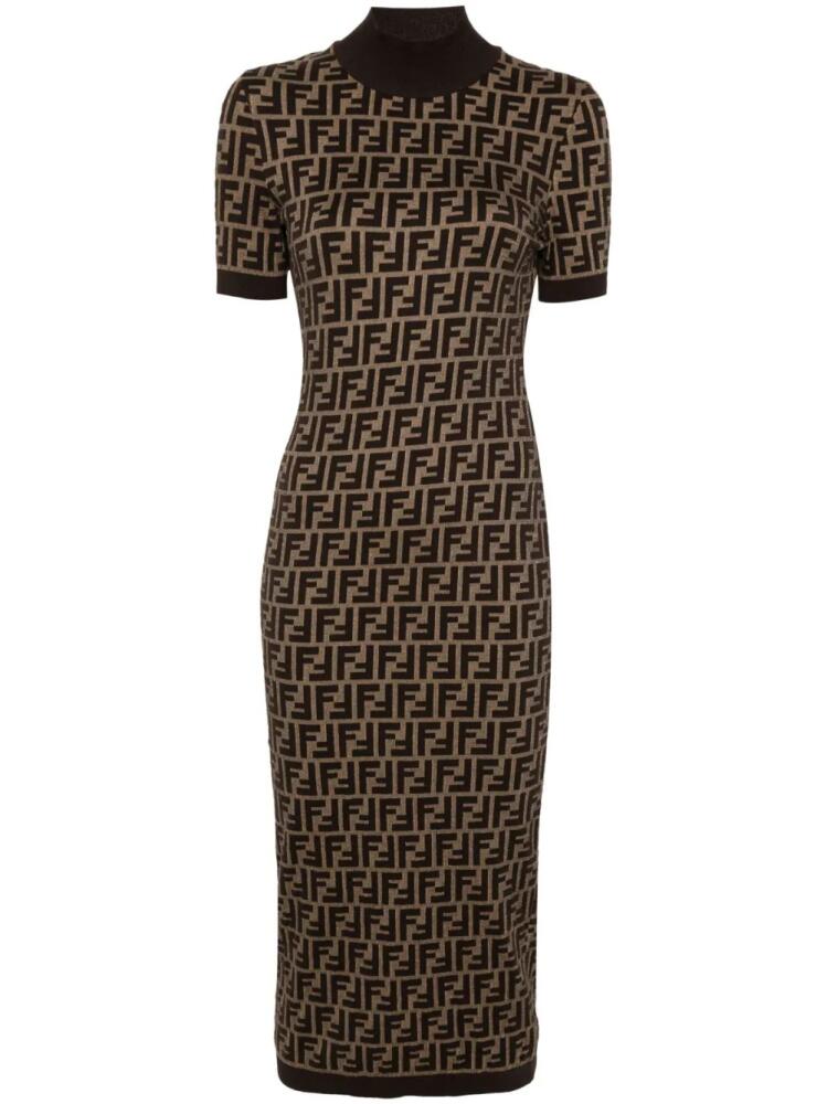 FENDI FF-jacquard midi dress - Brown Cover