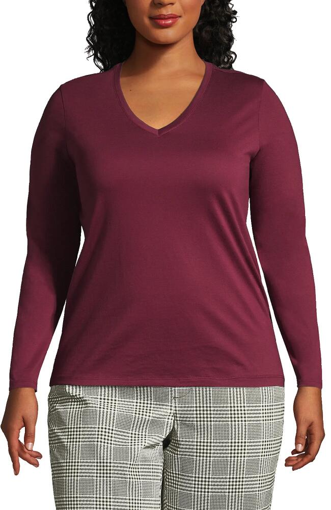 Lands' End Plus Size Relaxed Supima Cotton Long Sleeve V-Neck T-Shirt in Rich Burgundy Cover