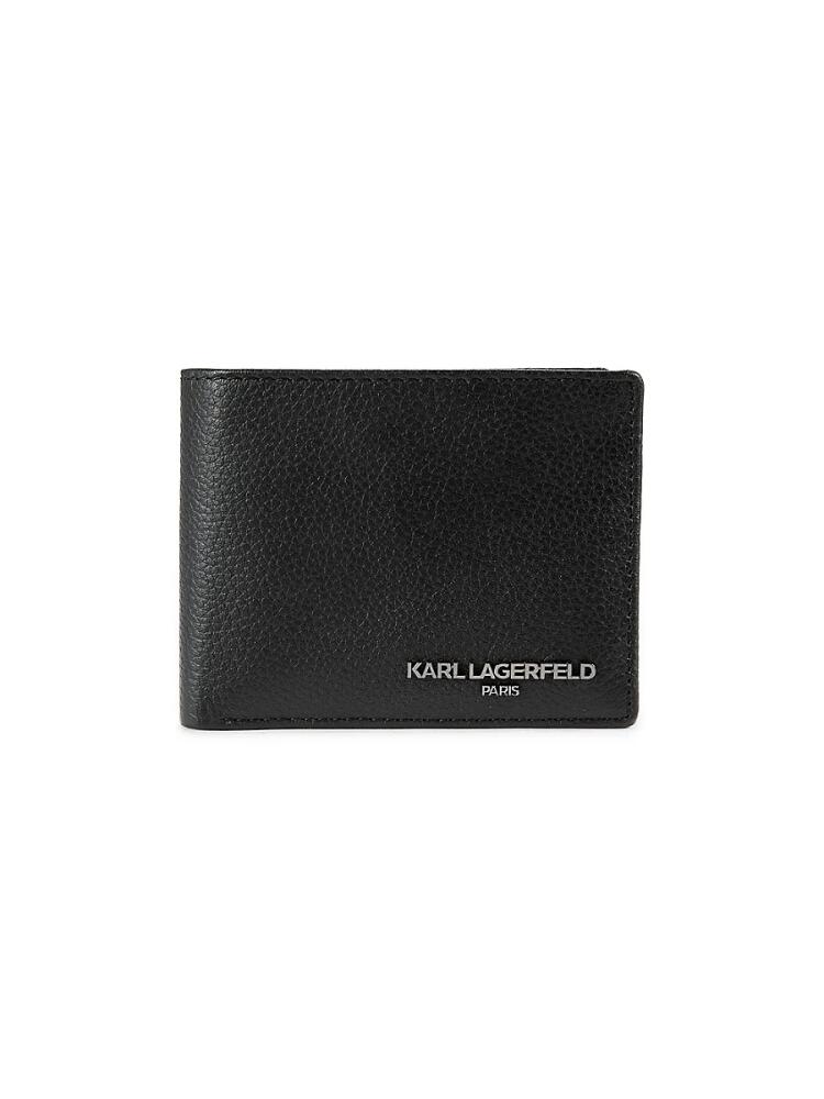 Karl Lagerfeld Paris Men's Leather Bifold Wallet - Black Cover