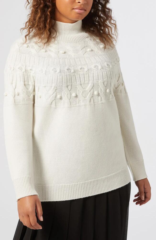 Marina Rinaldi Pedone Popcorn Stitch Detail Wool Blend Turtleneck Sweater in Ivory Cover