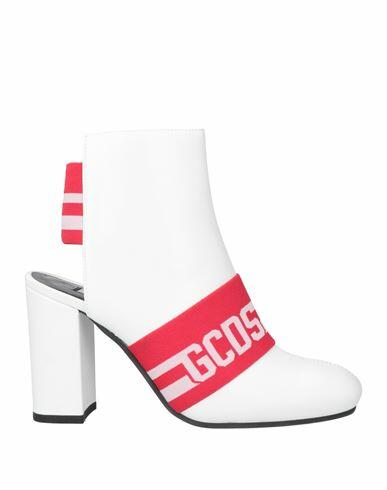 Gcds _wh, Sabot 01 White Woman Ankle boots White Leather, Textile fibers Cover