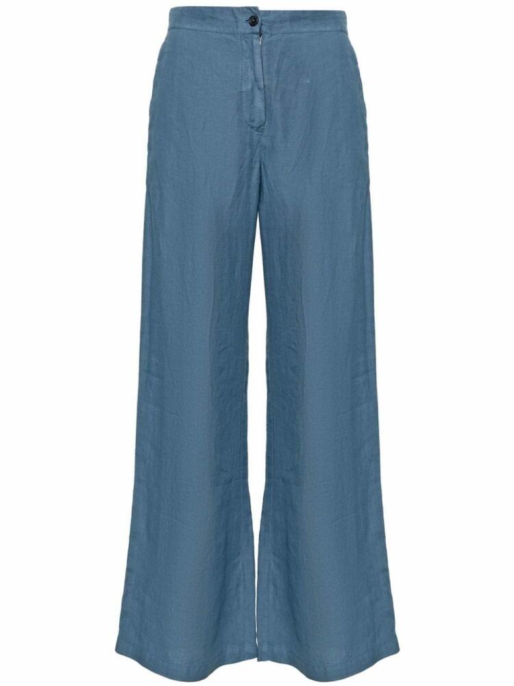 120% Lino mid-rise flared linen trousers - Blue Cover