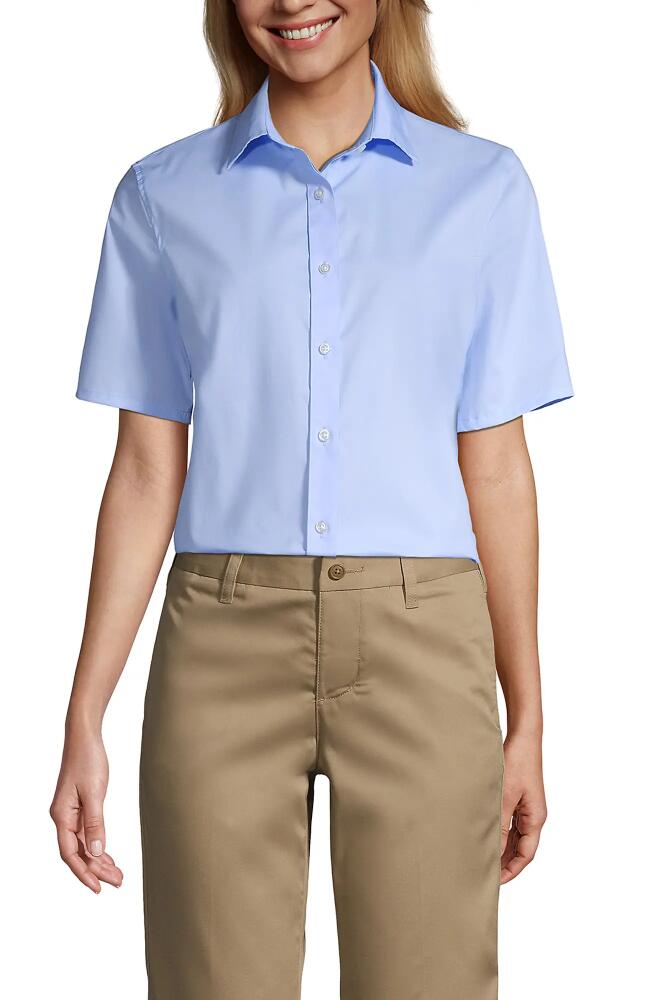 Lands' End School Uniform No Gape Short Sleeve Stretch Shirt in Light Sea Blue Cover