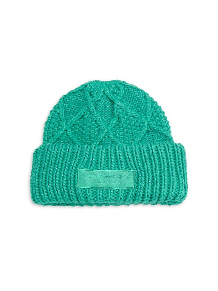 Kurt Geiger London Women's Cable Knit Logo Patch Beanie - Green Cover