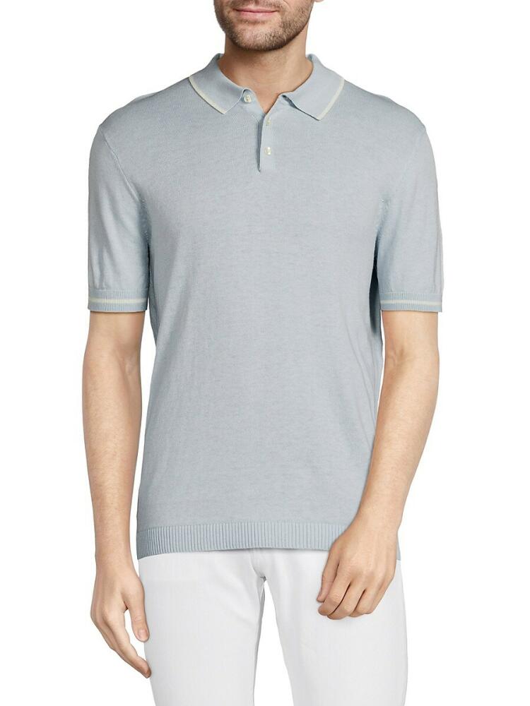 Elie Tahari Men's Contrast Trim Silk Blend Polo - Blue White Cover