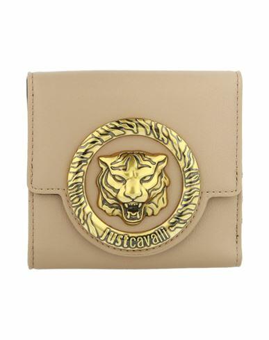 Just Cavalli Logo Plaque Compact Wallet Woman Wallet Beige Polyester Cover