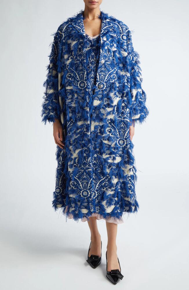 Erdem Fringed Oversize Jacquard Coat in Lupin Blue Cover