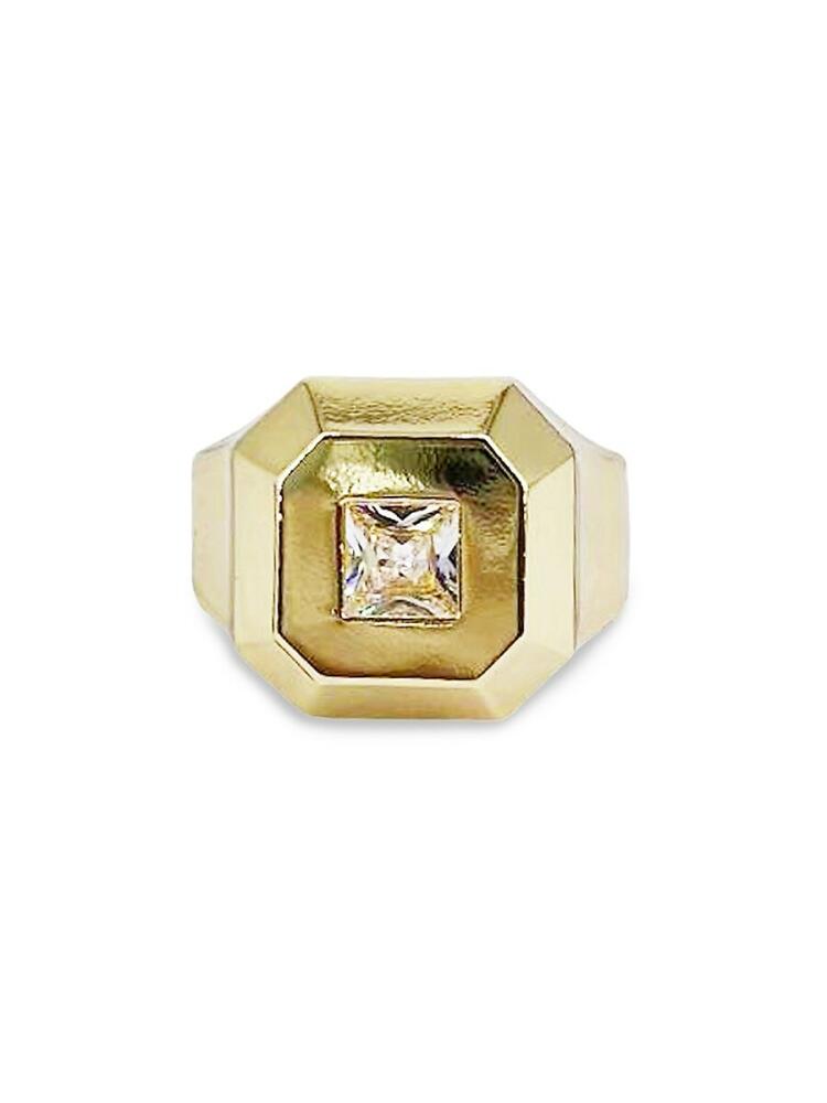 SAVIENE Women's Goldtone Stainless Steel Cubic Zirconia Signet Ring Cover