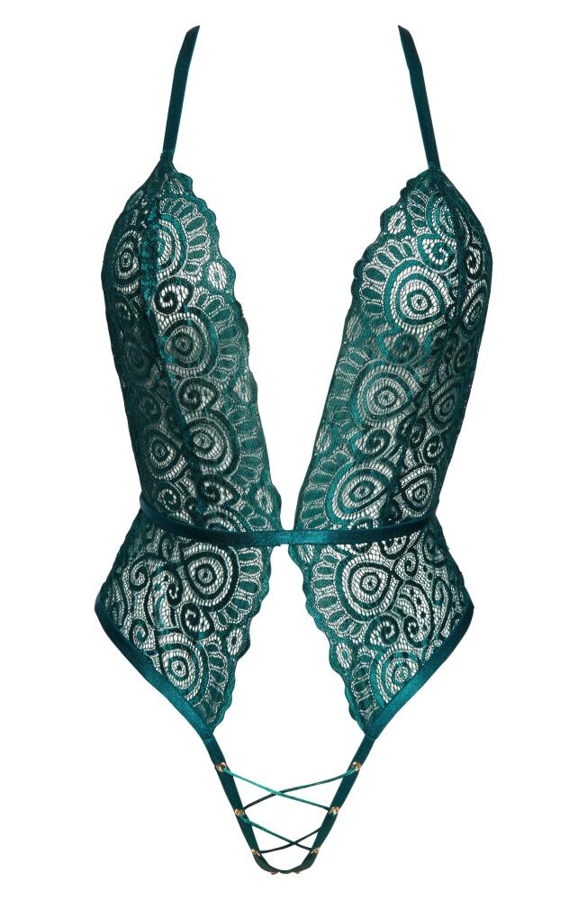 Roma Confidential Plunge Lace Open Gusset Teddy in Green Cover