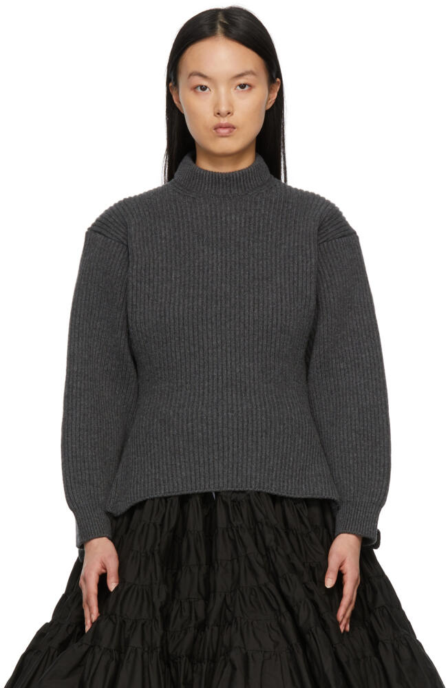 ALAÏA Grey High Neck Rib Knit Sweater Cover