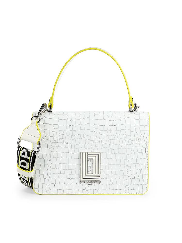 Karl Lagerfeld Paris Women's Simone Croc Embossed Leather Two Way Top Handle Bag - Neon White Cover