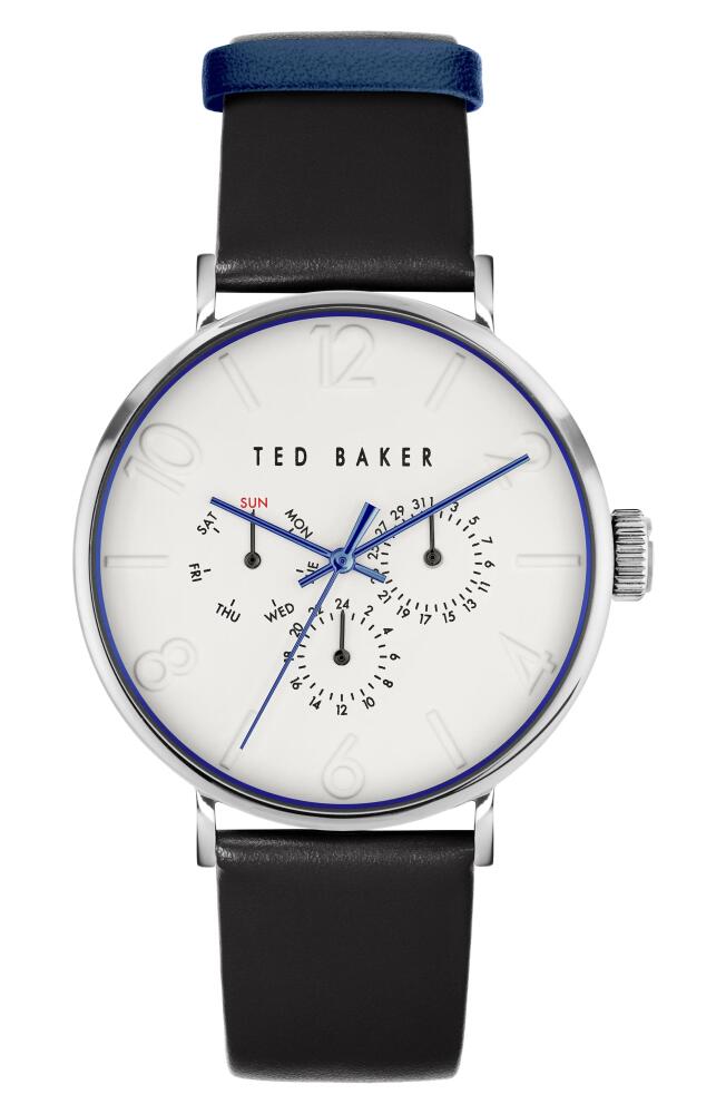 Ted Baker London Phylipa Gents Leather Strap Watch, 41mm in Silver/White/Black Cover