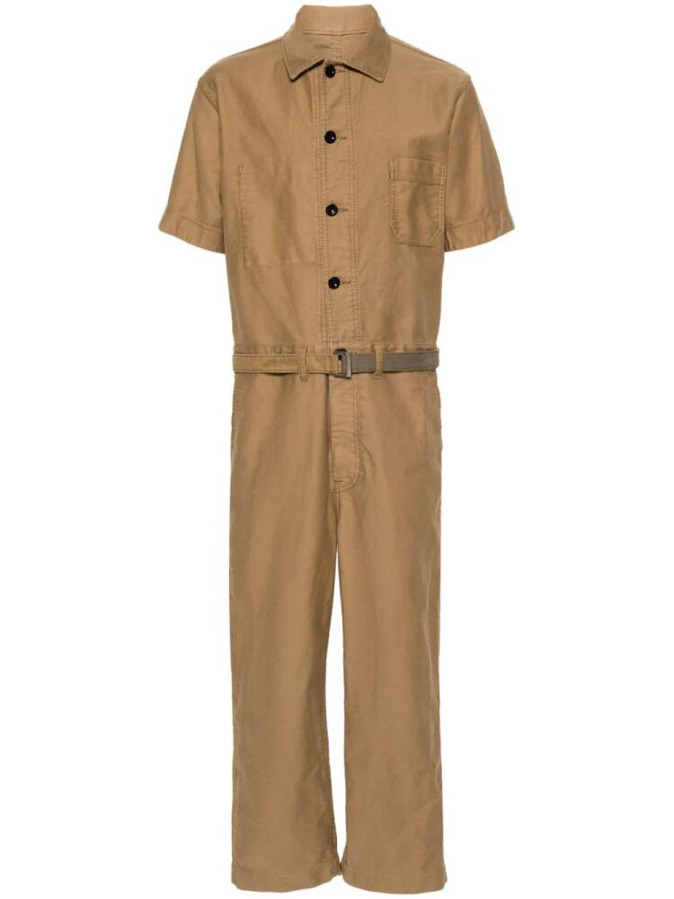 sacai classic-collar belted jumpsuit - Brown Cover