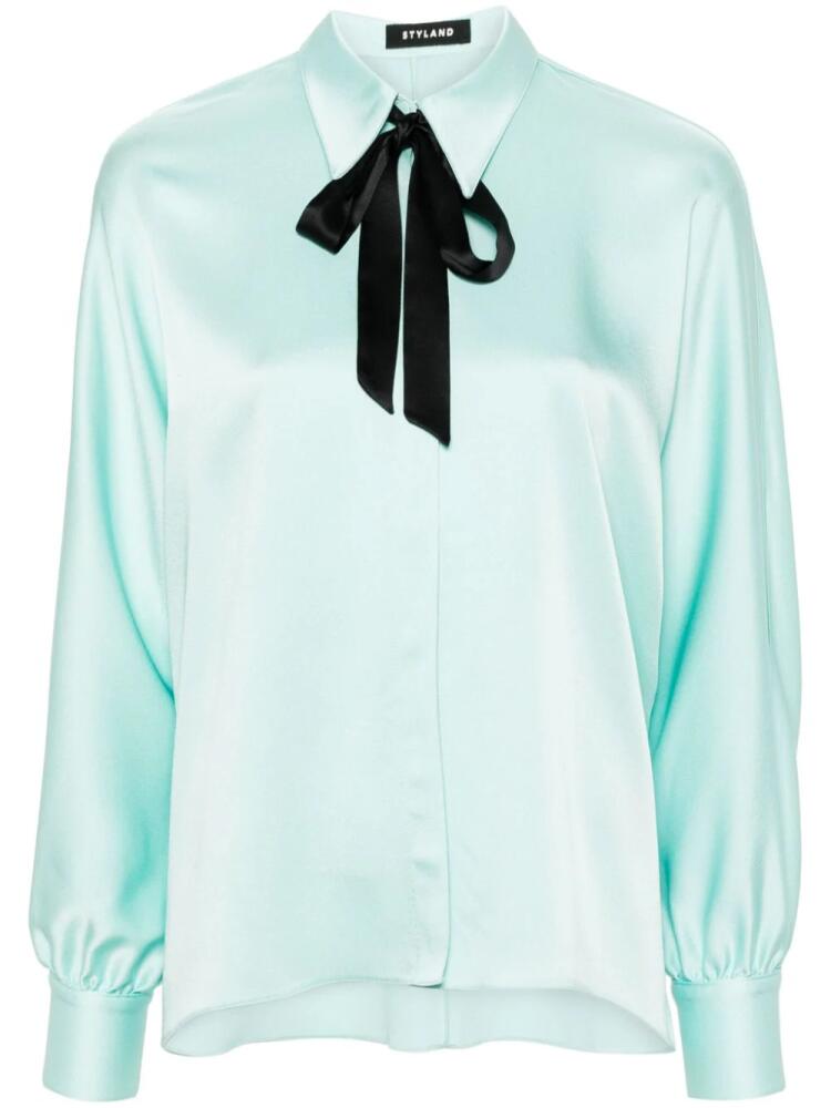 STYLAND bow-collar crepe shirt - Blue Cover