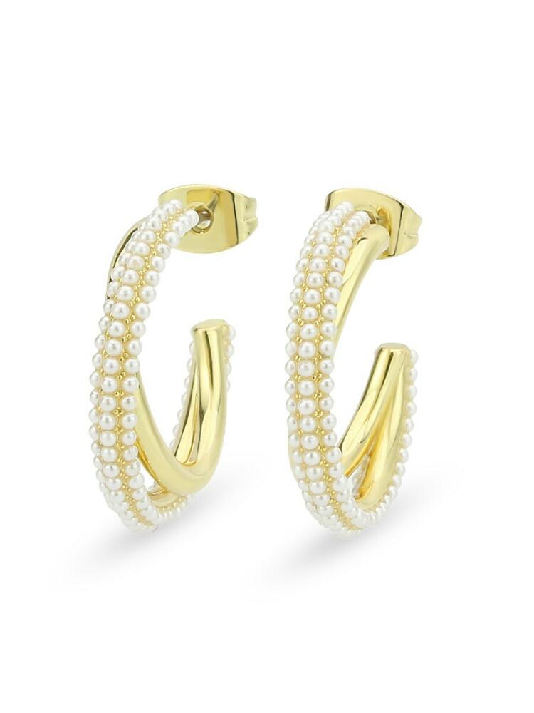 Women's Saviene Faux Pearl & Crystal Half Hoop Earrings - Silvertone Cover