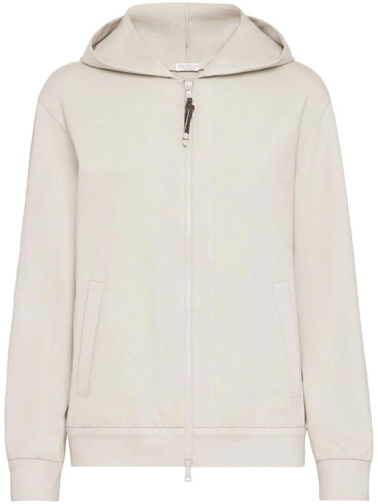 Brunello Cucinelli Monili bead-embellished zip hoodie - Neutrals Cover