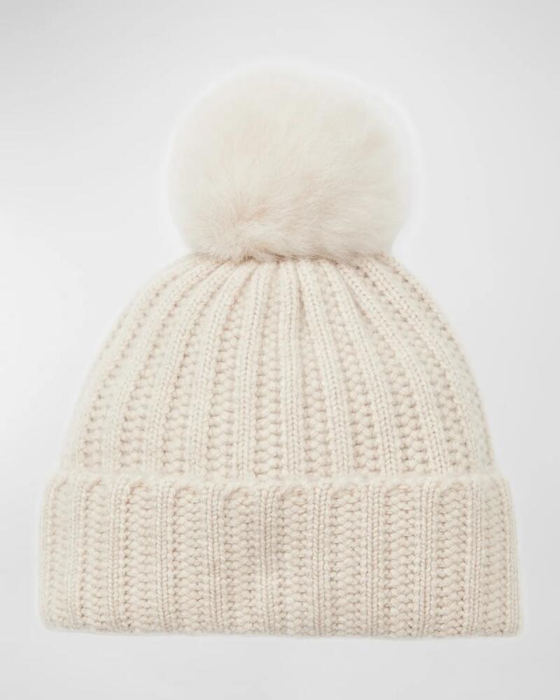 Bruno Magli Ladder Stitch Cashmere Beanie With Pom Cover