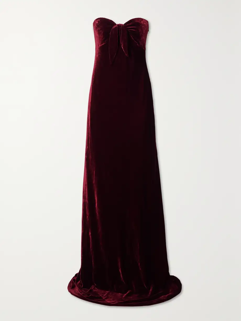 Ralph Lauren Collection - Niles Strapless Bow-embellished Velvet Gown - Burgundy Cover