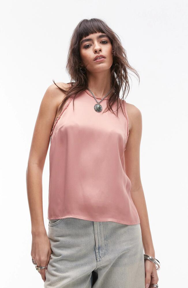 Topshop Raw Edge Racerback Satin Tank in Pink Cover