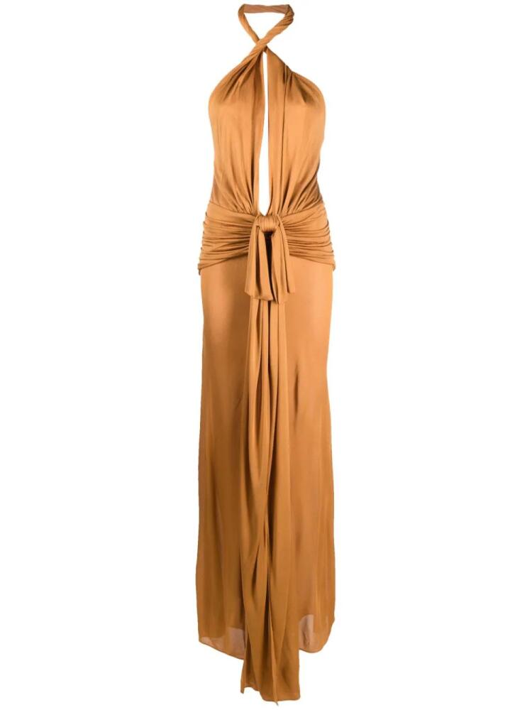 Blumarine plunging V-neck draped gown - Orange Cover