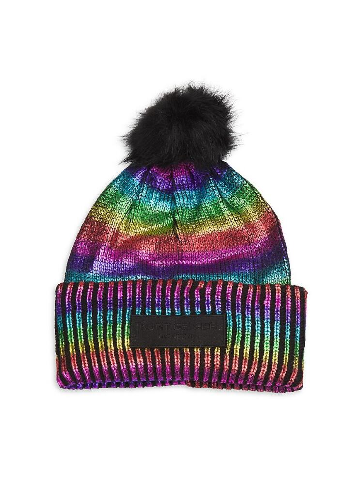 Kurt Geiger London Women's Metallic Faux Fur Pom Beanie - Rainbow Cover