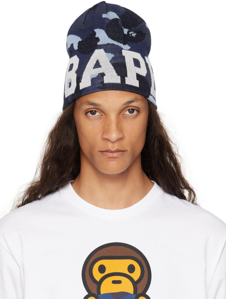 BAPE Navy Color Camo Knit Beanie Cover