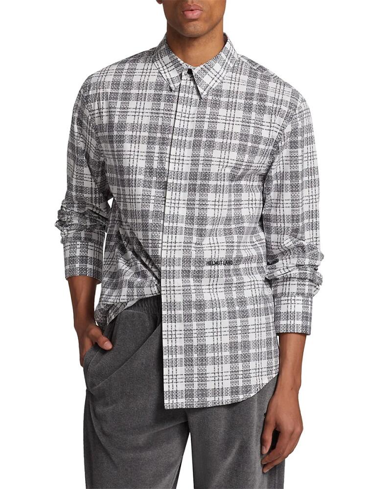 Helmut Lang Men's Logo Plaid Button Down Shirt - White Multicolor Cover