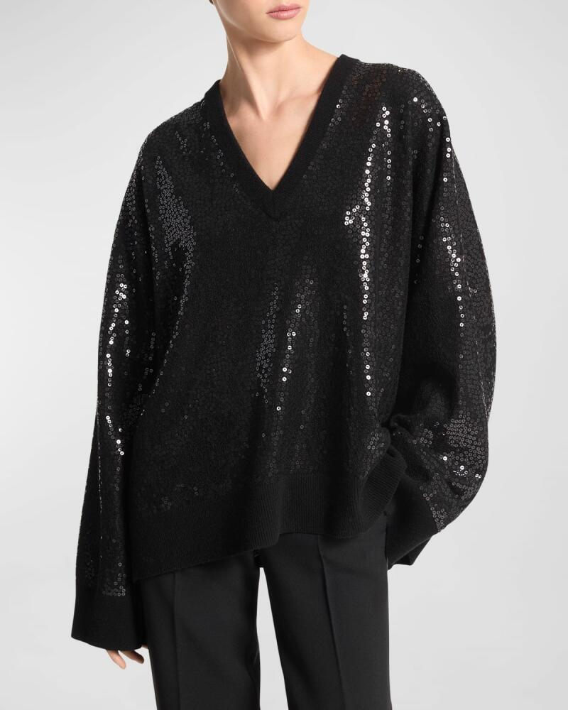 Michael Kors Collection Sequined V-Neck Cashmere Sweater Cover