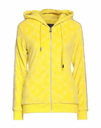 Philipp Plein Woman Sweatshirt Yellow Cotton, Polyester, Glass, Metal Cover