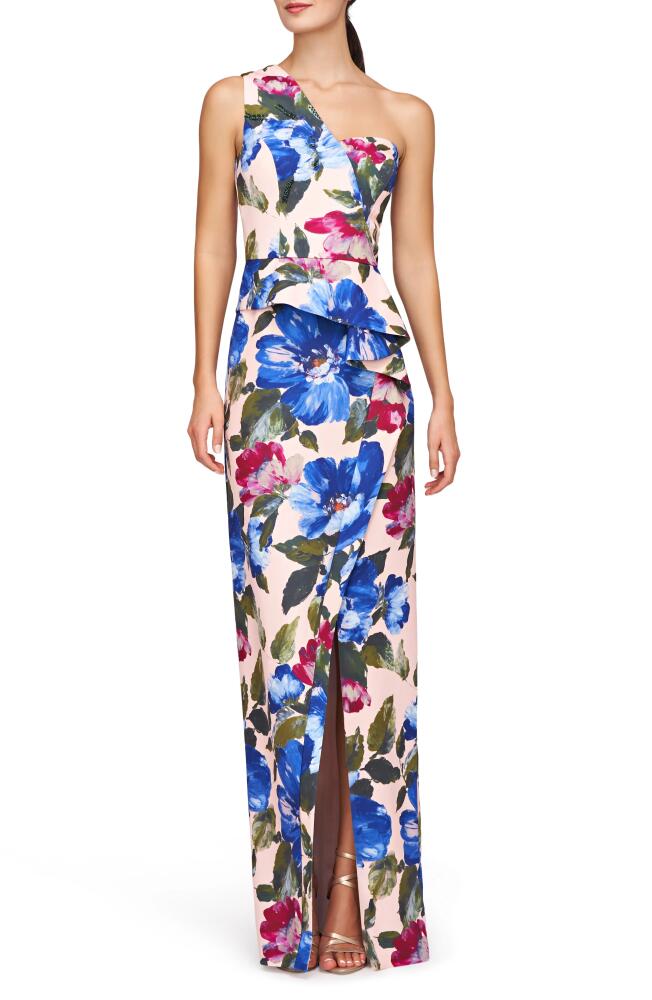 Kay Unger Laurel Floral One-Shoulder Gown in Spring Blue Cover