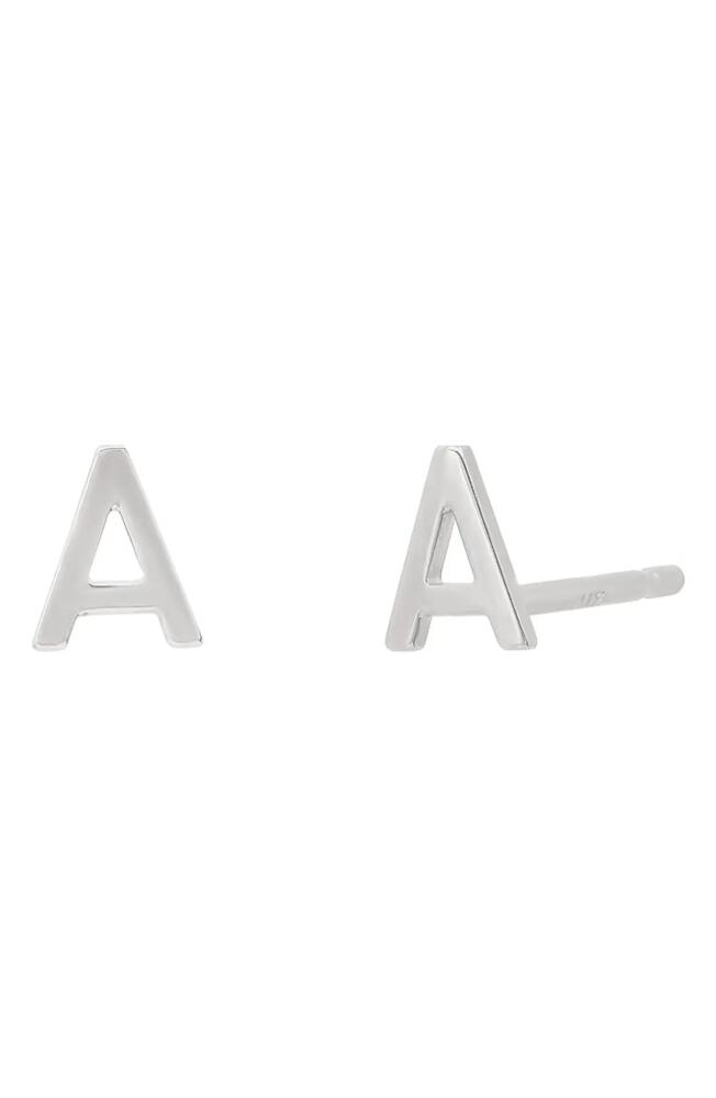 BYCHARI Small Initial Stud Earrings in 14K White Gold-A Cover