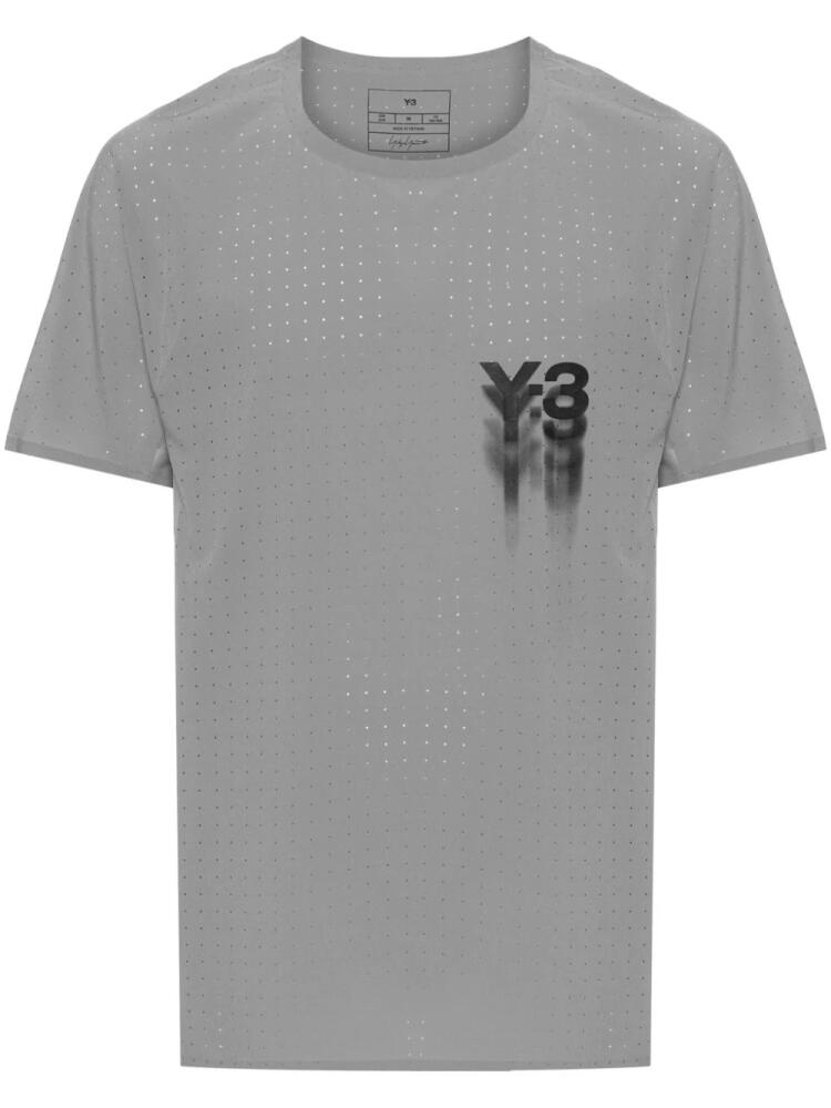 Y-3 logo-print perforated T-shirt - Grey Cover