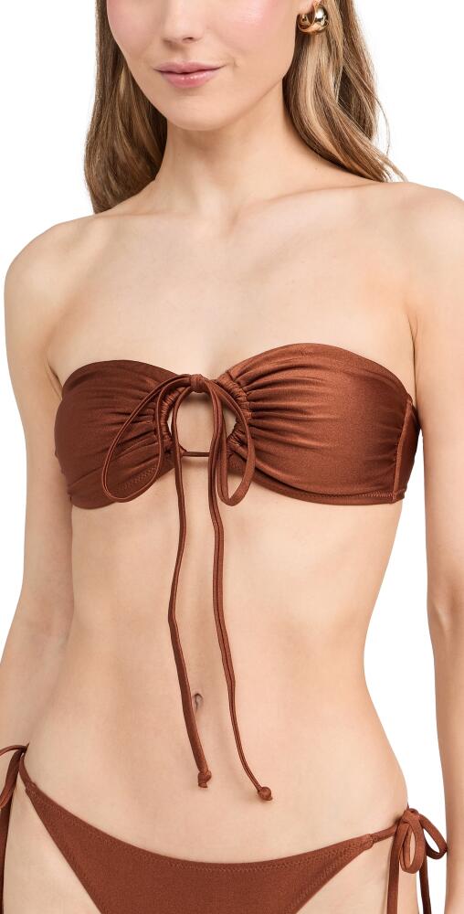 GANNI Shine Swim Open Bandeau Bikini Top Copper Brown Cover