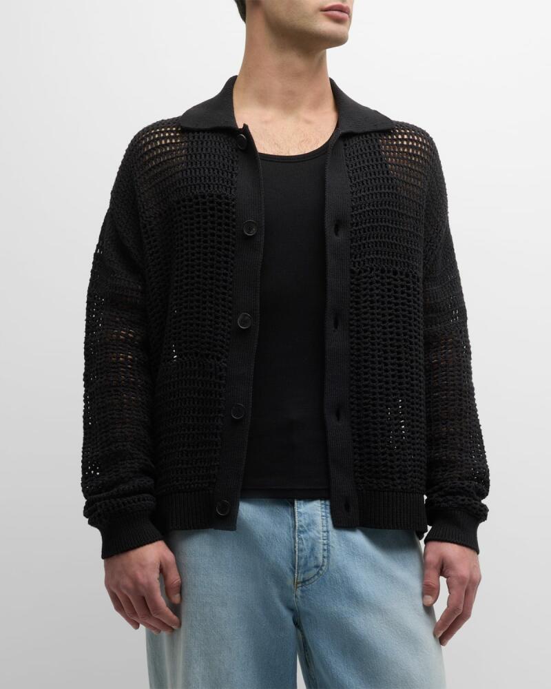 FRAME Men's Tonal Crochet Cardigan Cover